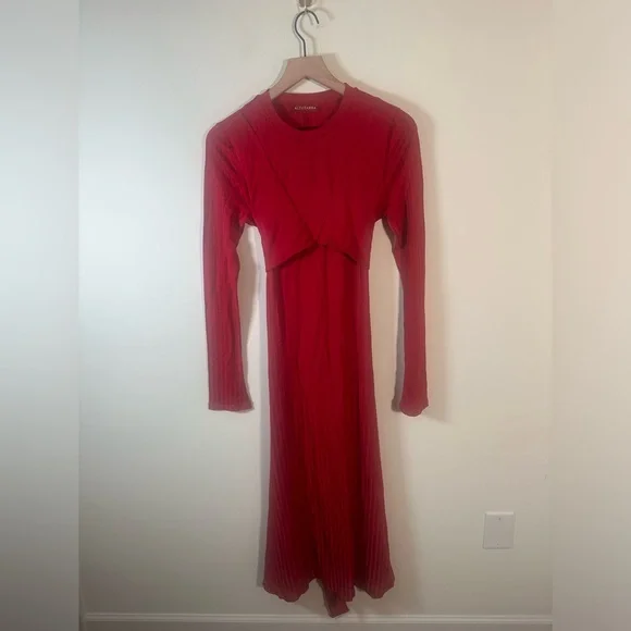 Altuzarra Masika Midi Ribbed Wrap Dress in Burnt Red Long Sleeve Size 38 (US6) - Picture 6 of 9
